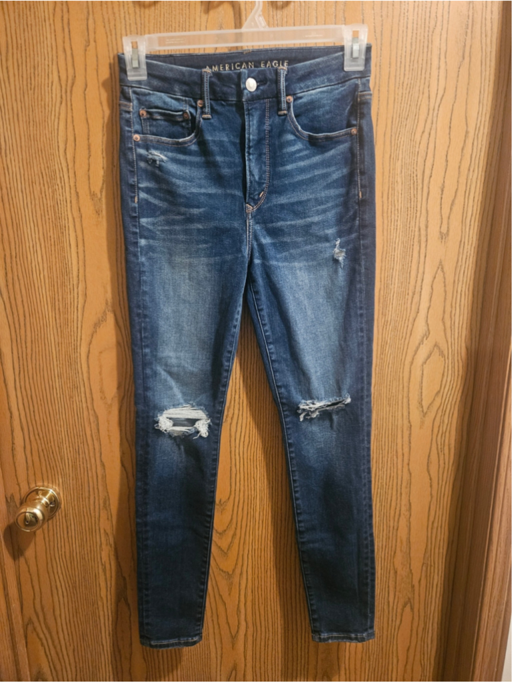 Women's American Eagle Skinny Jeans Size 6 Blue Distressed Denim